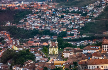 Fototapeta na wymiar Ouro Preto, Minas Gerais, Brazil on October 16, 2004. Partial view of the city with historic buildings.