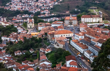 Fototapeta na wymiar Ouro Preto, Minas Gerais, Brazil on October 16, 2004. Partial view of the city with historic buildings.