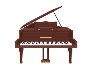 Grand Piano isolated on white background. Classical wooden piano Keyboard musical instrument icon. Vector illustration in flat or cartoon style. © Елена Истомина
