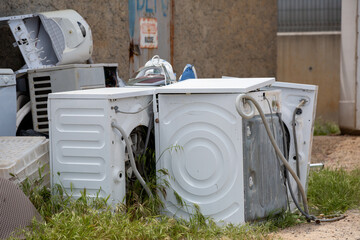 Old household appliances collected as scrap are sold as second hand. Environmental awareness. used...