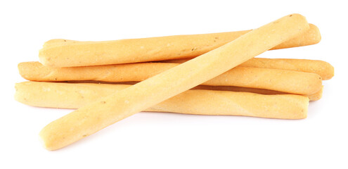 Delicious grissini isolated on white. Crusty breadsticks
