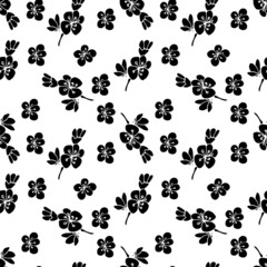 Black sakura  seamless pattern. Vector illustration in boho style for wrapping paper, textile, backgrounds.
