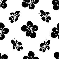 Black sakura  seamless pattern. Vector illustration in boho style for wrapping paper, textile, backgrounds.