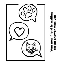 template of an advertising leaflet for an animal shelter. black and white vector illustration with a cat face