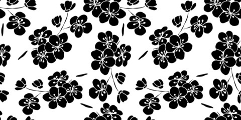Black sakura  seamless pattern. Vector illustration in boho style for wrapping paper, textile, backgrounds. © Inna