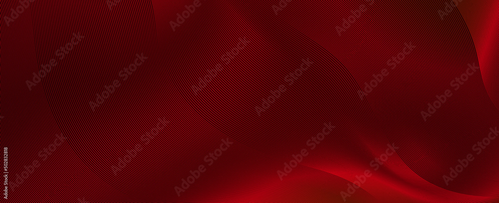 Poster red silk luxury background design with diagonal abstract blue line pattern in dark color. vector hor