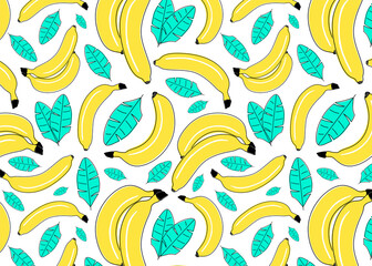 Seamless pattern with bright yellow bananas