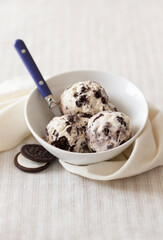 Bowl of Three Scoops Oreo Cookies and Cream Ice Cream