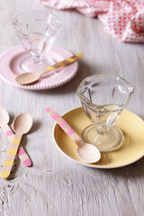 Dish Set with Sundae Parfait Dishes Wooden Spoons For Fun Party