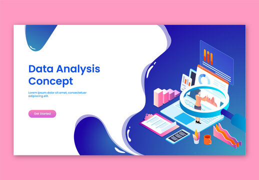 Responsive Landing Page for Data Analysis Concept Based Isometric Design with Analyst Analysis the Data