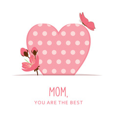 paper heart pink greeting card for mothers day with cherry blossom and butterfly