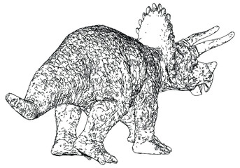 Triceratops big dangerous dino dinosaur. Cartoon character illustration drawing engraving ink line art vector. Isolated white background for print design t shirt clothes sticker poster badge.