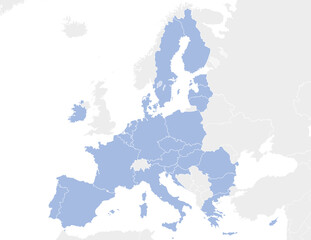A political map of the European union in the year 2022. The member states are in light blue.

