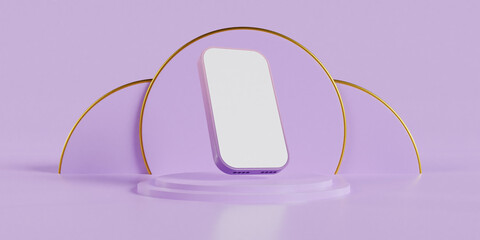 White Screen Phone on Purple Podiums 3d Render