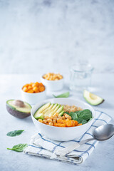 Quinoa Sweet potato chickpeas spinach Buddha bowl