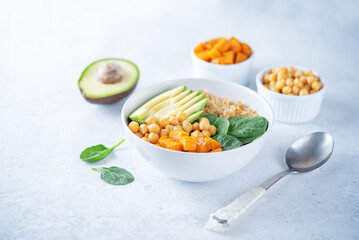 Quinoa Sweet potato chickpeas spinach Buddha bowl