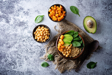 Quinoa Sweet potato chickpeas spinach Buddha bowl