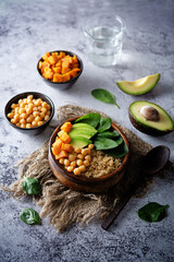 Quinoa Sweet potato chickpeas spinach Buddha bowl