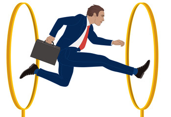 businessman jumping through hoops isolated on white background © yojo
