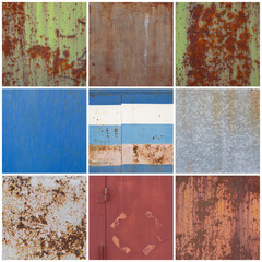 Set of metal textures. The collection includes rusted iron, rough surfaces, fragments and parts. Perfect for background and grunge design.