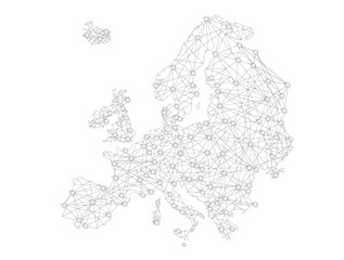 Fototapeta premium Communication network map of the Europe on white