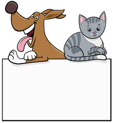 cartoon dog and cat with blank card graphic design