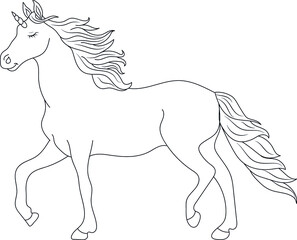 Unicorn kids coloring page vector blank printable design for children to fill in Free Vector