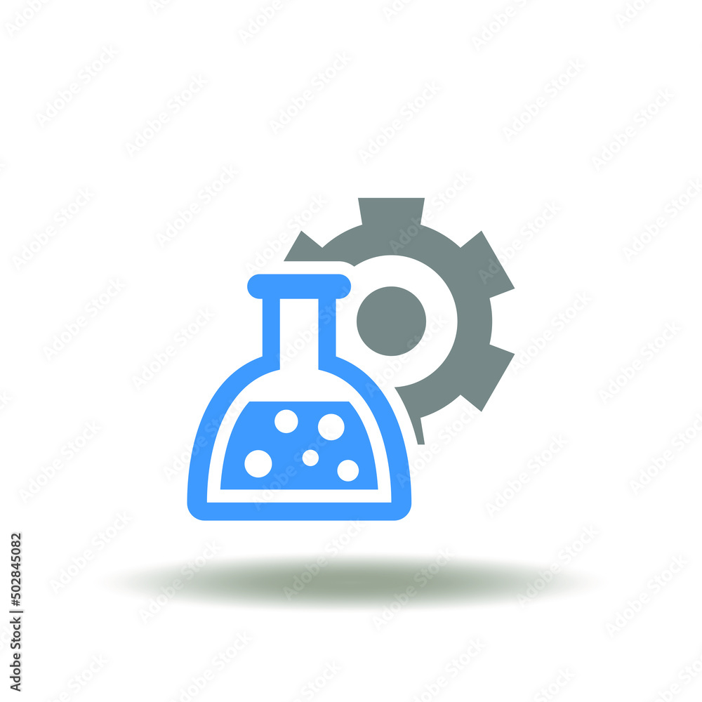 Poster vector illustration of flask bottle with gear. icon of science and innovation. symbol of laboratory 