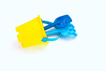 Plastic toys, shovels with bucket