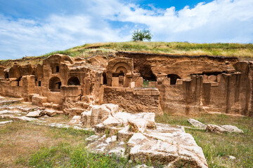 Dara ancient site and the rock tombs near the city of Mardin, Turkey. The view of archaeological...