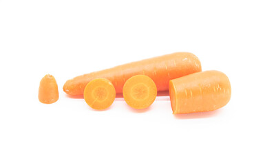 Clean carrot and pieces isolated on white background as package design element