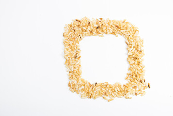 fry rice rectangular design isolated on white, top view, selective focus