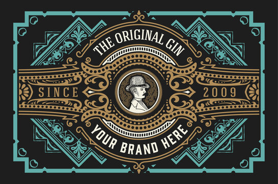 Whiskey label with old frames