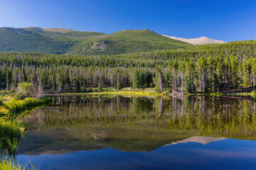 Sunny view of the dreamy reflex at Sprague Lake