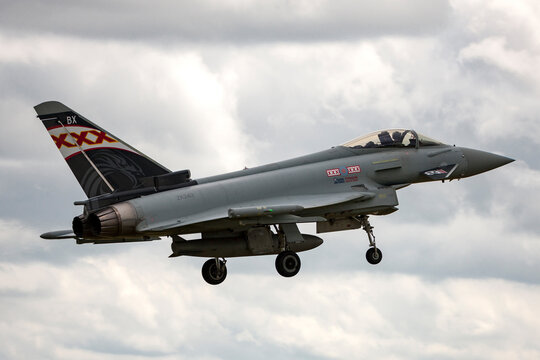 RAF Waddington, Lincolnshire, UK - July 4, 2014: Royal Air Force (RAF) Eurofighter EF-2000 Typhoon FGR.4 ZK343 From No.29(R) Squadron Based At RAF Coningsby.