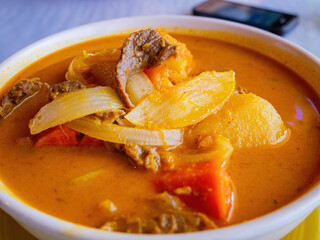 Close up shot of beef curry