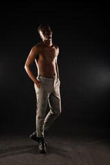 Naklejka premium Topless black male posing