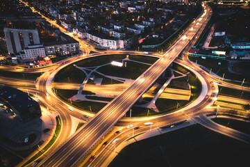 Fototapeta na wymiar The roundabout at night in Vilnius city from above, Lithuania