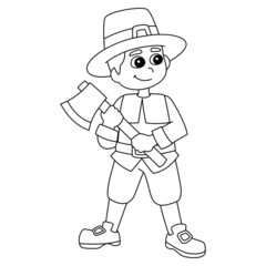 Thanksgiving Pilgrim Boy Holding Axe Isolated