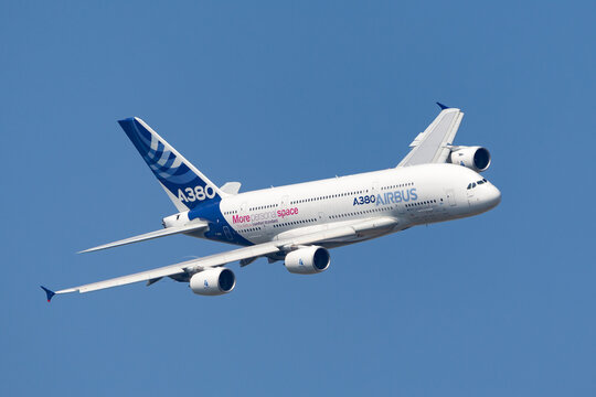 Payerne, Switzerland - September 6, 2014: Airbus A380-841 large four engined commercial airliner aircraft F-WWDD.