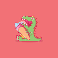 Cute Dino eating Ice Cream vector illustration. Food, funny, animal vector illustration.