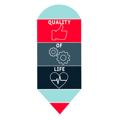 QOL Quality of life acronym. business concept background.  vector illustration concept with keywords and icons. lettering illustration with icons for web banner, flyer, landing pag