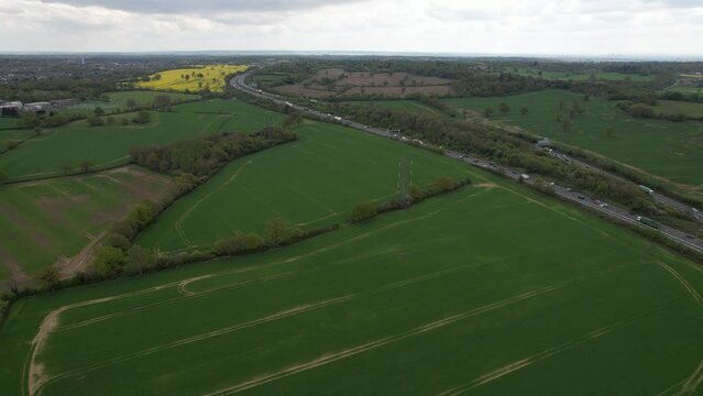 M25 Motorway Hertfordshire England high drone aerial point of view