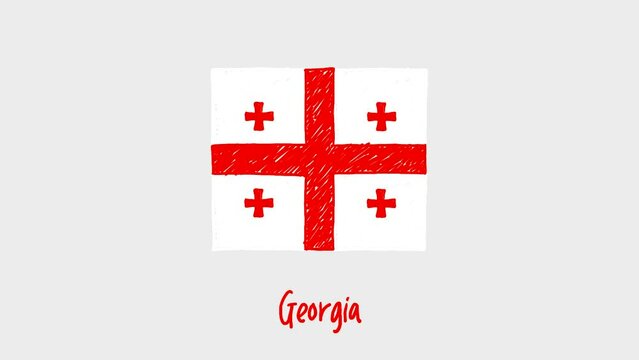 Georgia National Country Flag Marker Whiteboard or Pencil Color Sketch Looping Animation