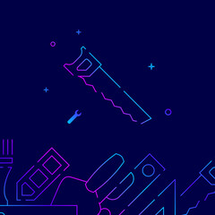 Hacksaw gradient line vector icon, simple illustration on a dark blue background, Working tools, handycraft, home renovation related bottom border.