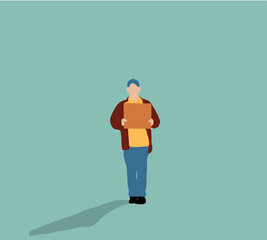 Man with placard or blank cardboards. Male activist standing on the street holding protest poster. Pandemic protest concept. Flat vector illustration