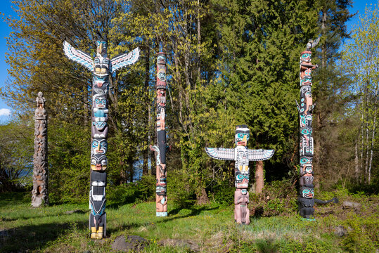 Totem poles at Stanley park Vancouver Canada
