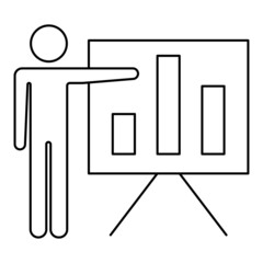 Icon with black icon man board diagram. Business icon. Vector illustration. stock image.