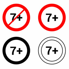 7 Seven plus round sign vector illustration isolated on white background