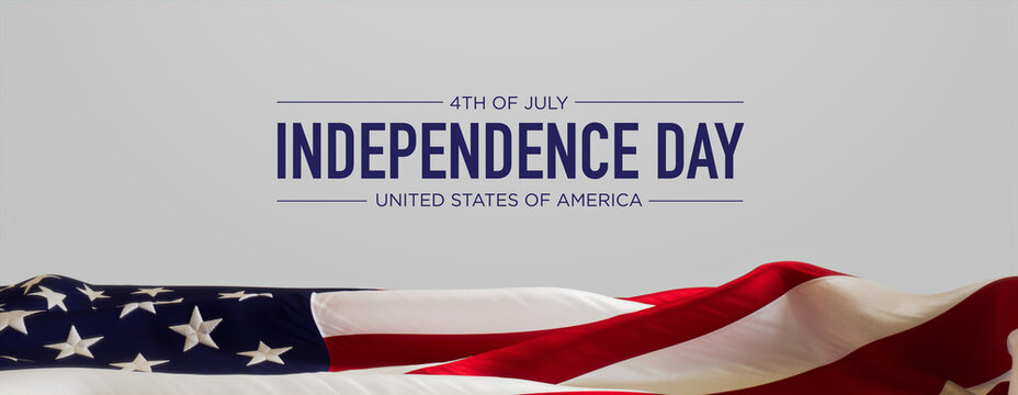 Independence Day Banner. Premium Holiday Background with American Flag on White.